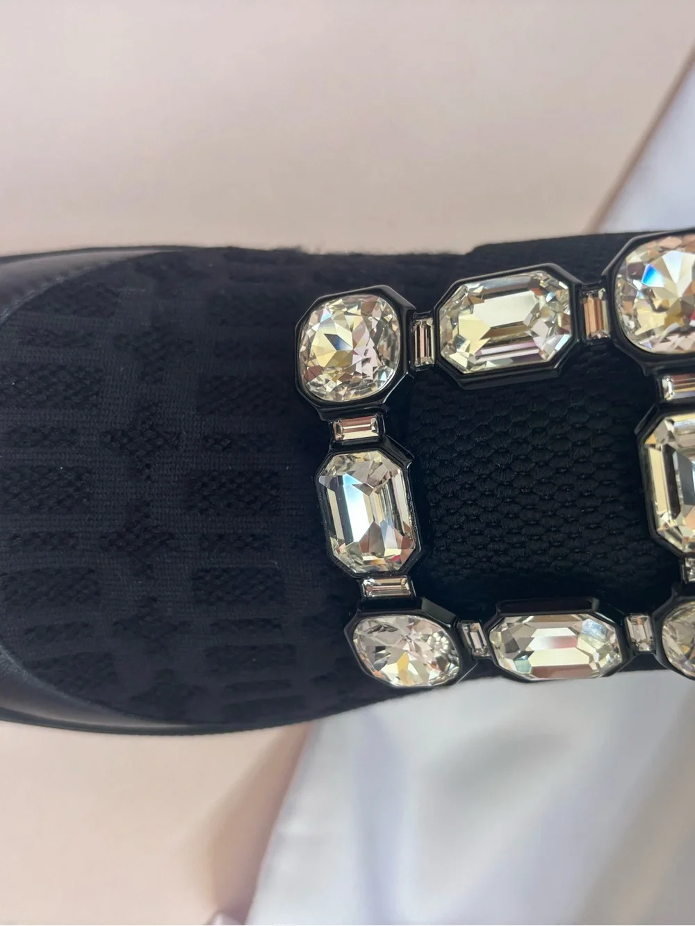 Roger Vivier Black Over-the-Knee Lace-Up Boot with Crystal Buckle